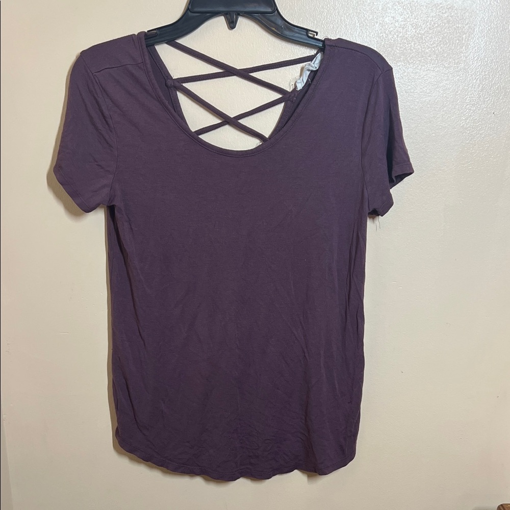 Hippie Rose Short Sleeve Crisscross Back Tee - Plum